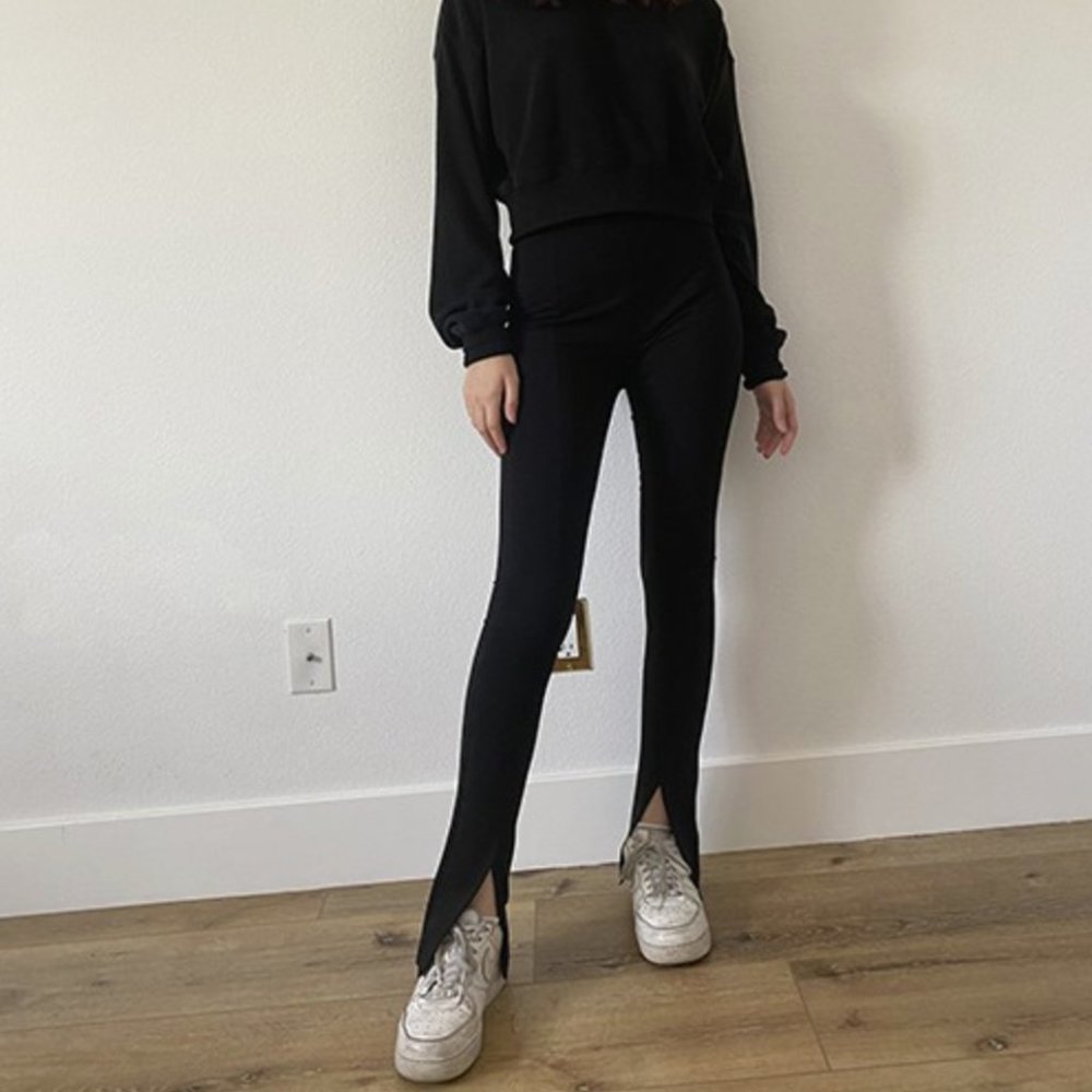 Split Hem Leggings - Black